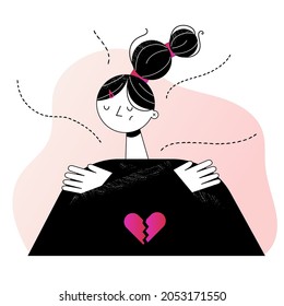 Concept of mental health problems, inner conflict, self-rejection and hatred. The girl is holding herself, does not know where to go. 