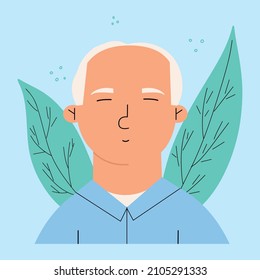 The concept of the mental health of a senior man. Vector flat illustration