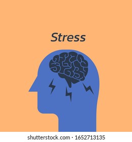 concept of mental health stress with human head silhouette, illness, psychological. sign symbol icon flat vector illustration 