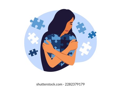 Concept of mental recovery after relationship breakup loss. Care after emotional and painful marriage divorce. Vector illustration