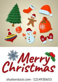 Concept Merry Christmas Card, Isolated icon. Cartoon style. Vector Illustration for Christmas day.