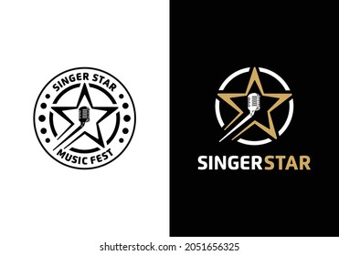 Concept of microphone with star. Singing audition, singer star logo illustration design template