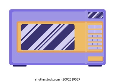 The concept of a microwave oven for heating food, a microwave oven with a glass door in bright colours painted in a flat style. Vector illustration