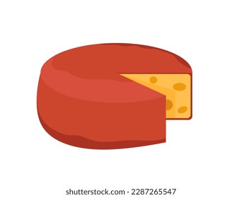 Concept Milk product cheese wheel. This illustration depicts a cheese wheel. The style of the illustration is flat, with cartoonish elements . Vector illustration.