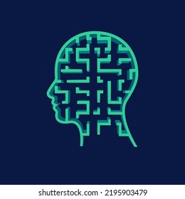 concept of mind and intellect or brain storming, graphic of man head combined with labyrinth