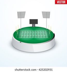 Concept of miniature round tabletop American football stadium. In three-dimensional space. Vector illustration isolated on background.