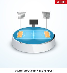 Concept of miniature round tabletop handball arena. In three-dimensional space. Vector illustration isolated on background.