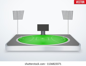 Concept Of Miniature Tabletop Australian Rules Football Stadium. In Three-dimensional Space. Vector Illustration Isolated On Background.