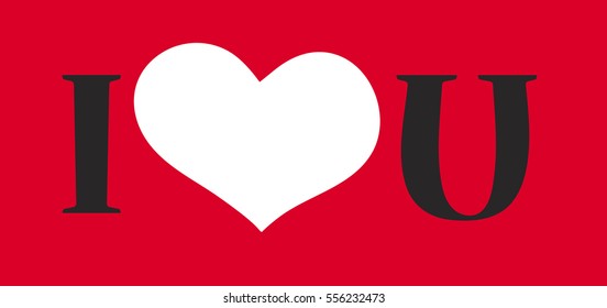 Concept of minimalistic print on red background. Seamless pattern with heart and text I Love U. Trendy Symbol for textile print and branding. Logo design for you. Valentines poster