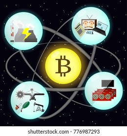 The concept of mining crypto currency Bitcoin in infographics. Vector illustration.