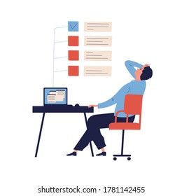 Concept of missing deadline, bad time management. Scene of tired, nervous, stressed man clutches head at work, to do list with red ticks. Flat vector cartoon illustration isolated on white background