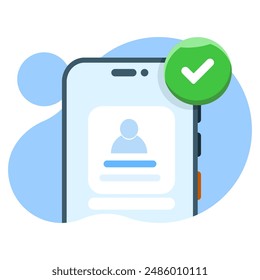 Das Konzept des mobilen App-Accounts wurde erfolgreich registriert, der Login über das Smartphone gelungen. Moderne grafische Elemente für Pop-up-UI-Informationen, Infografiken, Symbole, flache Design-Vektorillustration.