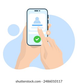 Concept of mobile app account successfully registered, successful login via smart phone. modern graphic elements for pop up ui information, infographics, icons, flat design vector illustration.