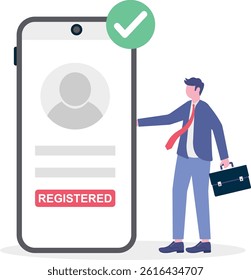 Concept of mobile app account successfully registered, successful login via smart phone. modern graphic elements for pop up ui information, infographics, icons, flat design vector illustration.

