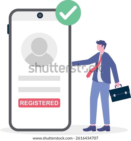 Concept of mobile app account successfully registered, successful login via smart phone. modern graphic elements for pop up ui information, infographics, icons, flat design vector illustration.

