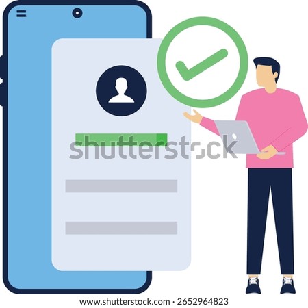 Concept of mobile app account successfully registered, successful login via smart phone. modern graphic elements for pop up ui information, infographics, icons, flat design vector illustration.

