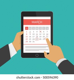 Concept of mobile application for calendar. Week started on Sunday. Important event. Concept for web banners, web sites, printed materials, infographics. Modern vector illustration. Organizer.