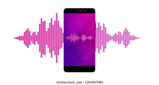 Concept of mobile application voice recognition. Sound wave with imitation of voice. Vector illustration.