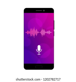 Concept of mobile application voice recognition. Sound wave with imitation of voice. Vector illustration.