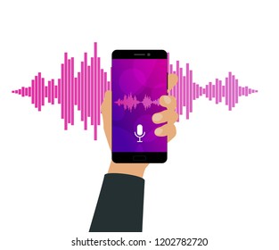 Concept of mobile application voice recognition. Sound wave with imitation of voice. Vector illustration.