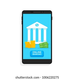 Concept for mobile banking and online payment. Vector flat illustration.