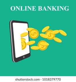 Concept for mobile banking and online payment. Vector flat illustration. Flat cartoon style. Send money via smartphone