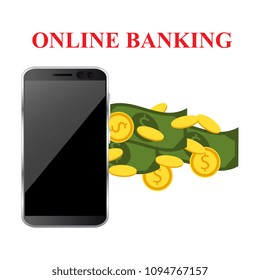 Concept for mobile banking and online payment. Vector flat illustration. Flat cartoon style. Send money via smartphone