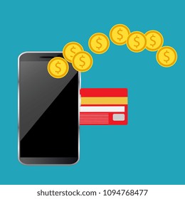 Concept for mobile banking and online payment. Vector flat illustration. Flat cartoon style. Send money via smartphone