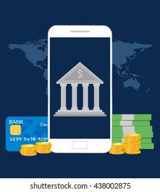 Concept for mobile banking and online payment. Vector illustration.