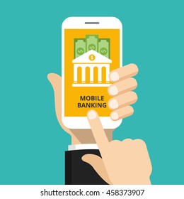Concept for mobile banking and online payment. Vector flat illustration.