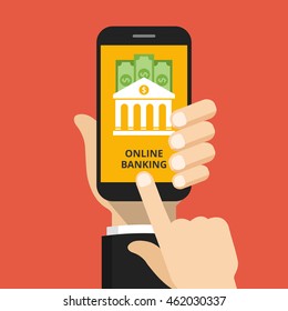 Concept For Mobile Banking And Online Payment. Vector Flat Illustration.