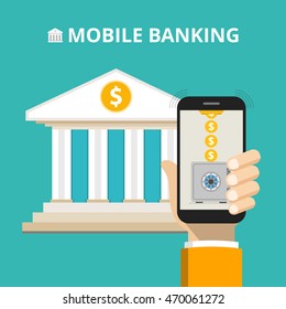 Concept for mobile banking and online payment. Vector flat illustration.