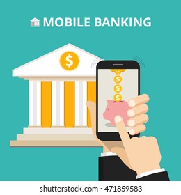 Concept for mobile banking and online payment. Vector flat illustration.