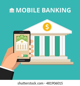Concept for mobile banking and online payment. Vector flat illustration.