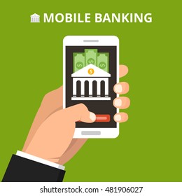 Concept for mobile banking and online payment. Vector flat illustration.