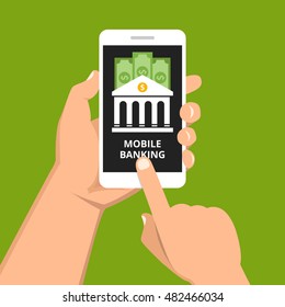 Concept for mobile banking and online payment. Vector flat illustration.