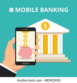 Concept for mobile banking and online payment. Vector flat illustration.