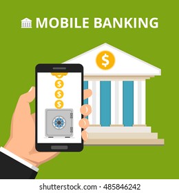 Concept for mobile banking and online payment. Vector flat illustration.