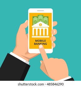 Concept for mobile banking and online payment. Vector flat illustration.