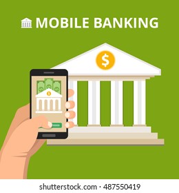 Concept for mobile banking and online payment. Vector flat illustration.