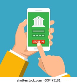 Concept for mobile banking and online payment. Vector flat illustration.