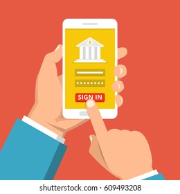 Concept for mobile banking and online payment. Vector flat illustration.