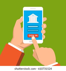 Concept for mobile banking and online payment. Vector flat illustration.