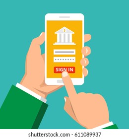 Concept for mobile banking and online payment. Vector flat illustration.