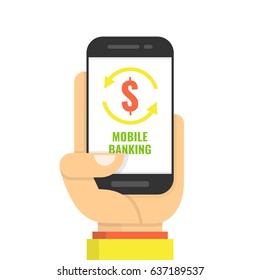 Concept for mobile banking and online payment. Flat cartoon style. Vector illustration.