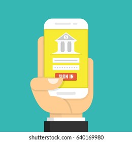 Concept for mobile banking and online payment. Flat cartoon style. Vector illustration.