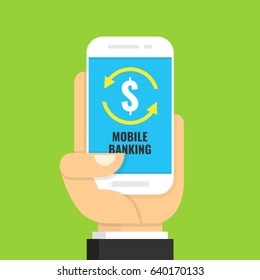 Concept for mobile banking and online payment. Flat cartoon style. Vector illustration.