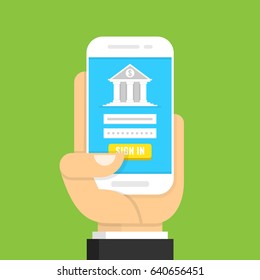 Concept for mobile banking and online payment. Flat cartoon style. Vector illustration.