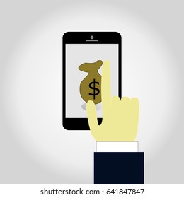 Concept for mobile banking and online payment. Vector flat