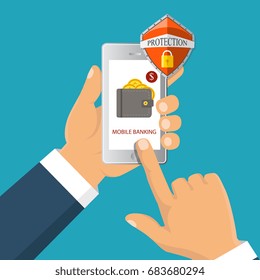 Concept for mobile banking and online payment. Vector flat illustration. Flat cartoon style. Send money via smartphone